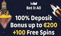 Betitall -100% bonus up to €200 + 50 free spins